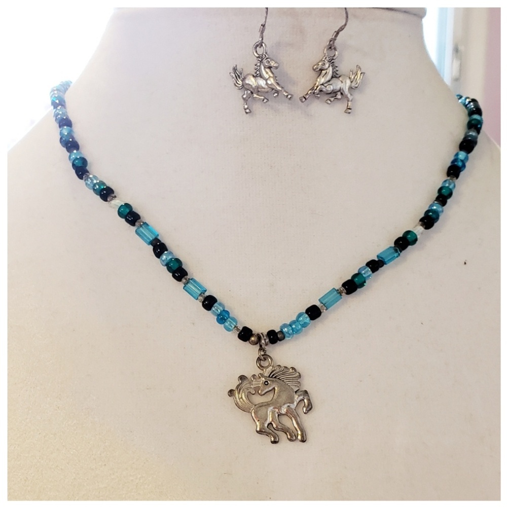 Tibetan Silver Horses Sterling Silver Jewelry Set
